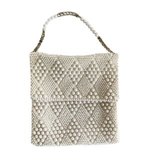 Vintage Mid Century White Beaded Handbag Handmade in‎ Hong Kong
